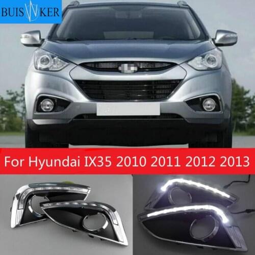 2PCS Car LED For Hyundai IX35 2010 2011 2012 2013 fog lamp cover DRL Daytime Running Lights headlight 12V Daylight