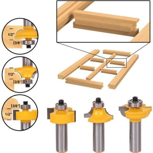 3pcs Glass Door Router Bits Set 1/2 inch Round Over Bead Woodworking Milling Cutter Power Tools Carving Knife