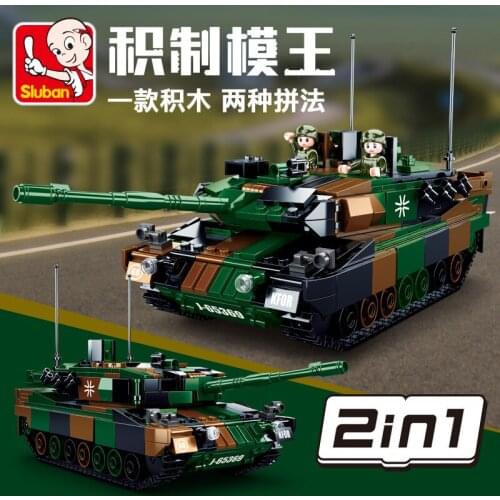 766PCS SLuban 0839 Military Series Leopard 2A5 Main Station Tank Assembly Model Boy Assembled Building Blocks Toy Gift