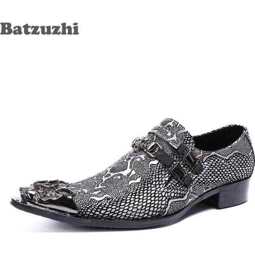 Batzuzhi 2020 New Handmade Men Shoes Pointed Metal Toe Genuine Leather Men Shoes Flat Oxfords Zapatos Hombre, Size US6-12