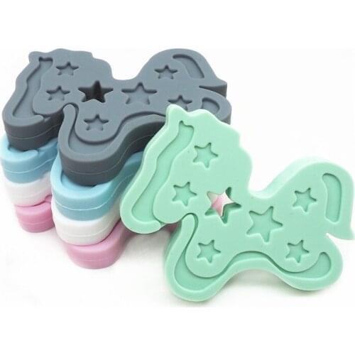 Chenkai 5PCS BPA Free Silicone Horse Teether DIY Baby Hobbyhorse Nursing Pendant Beads Dummy Teether Toy Crafts Cockhorse