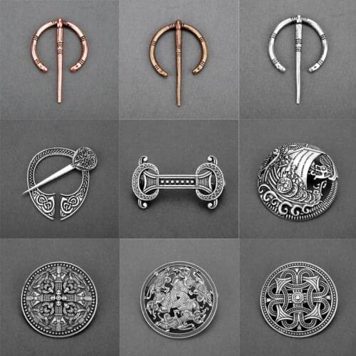 Dongsheng Viking Brooch Vintage Penannular Shoulder Shawl Scarf Clasp Cloak Pin Medieval Jewelry Norse Viking Metal Pin Badge