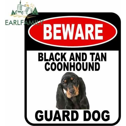EARLFAMILY 13cm x 11cm BEWARE BLACK AND TAN COONHOUND GUARD DOG Car Sticker Cover Scratches Composite Sign Pet Dog Decal