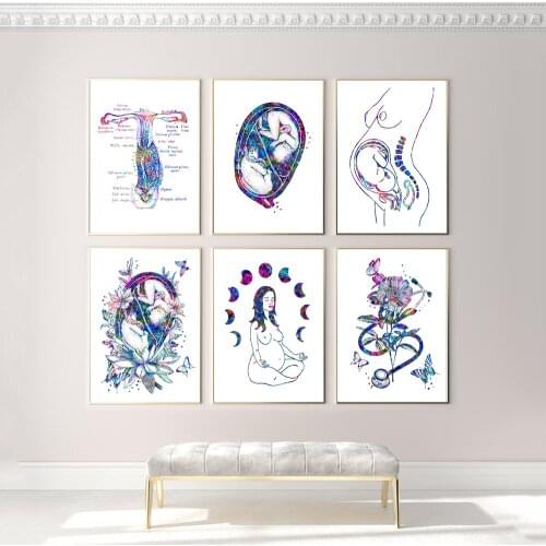 Pregnant Woman Art Uterus Baby Yoga Anatomy Wall Art Canvas Painting Nordic Posters And Prints Wall Pictures For Doctors Office