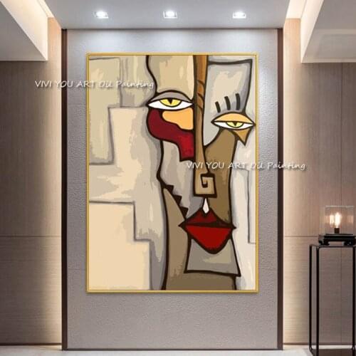 Picasso Art Man Alien Yellow Brown Red Line Modern Handpainted Abstrat Oil Painting Canvas Home Decor Wall Picture Living Room