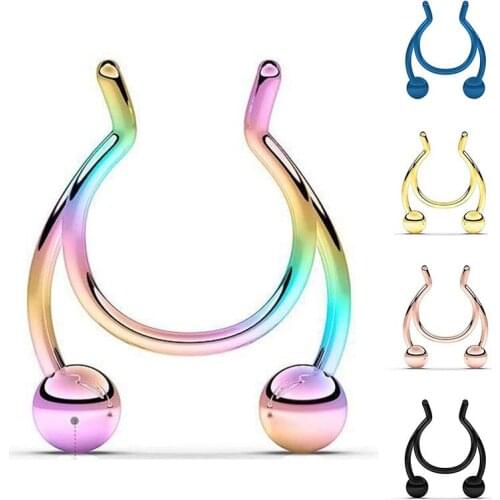 1Pcs Nose Clip Fake Septum Piering Nose Rings Punk Non Piercing Clip On Hip Hop Rock Stainless Steel Fashion Non Perforation