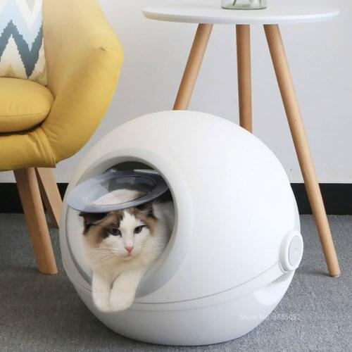 Cat Litter Box with Cat Litter Scoop Carbon Filtered Fully Enclosed Rounded Roll-Top Lid Spill prevention Cat Toilet Tray Box