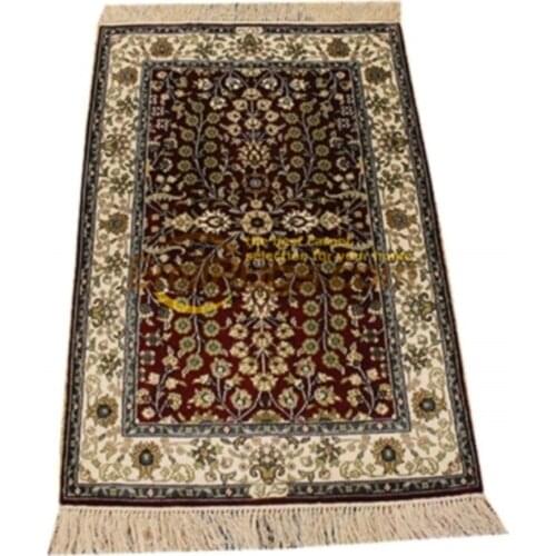 Red Oriental Persian Silk Area Rugs Hand Knotted Carpet for Living Room 944A