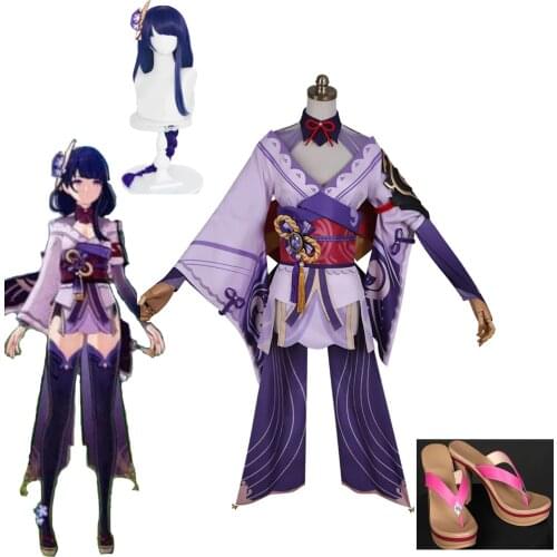 Mangoyoyo Genshin Impact Shogun Cosplay Costume Wigs Shoes Dress Party Outfit Halloween Carnival Costumes Hair