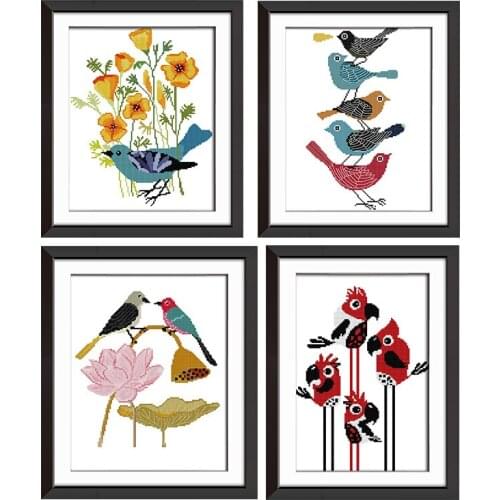 Cute Bird Cartoon DIY Chinese Needlework Craft 11CT14CT Animal Printed Pattern Cross Stitch Kit Counted on Canvas Embroidery Set