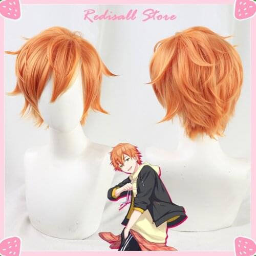Shinonome Akito Cosplay Wig Orange Short Synthetic Hair for Adult Women Men Christmas Party Daily Wear