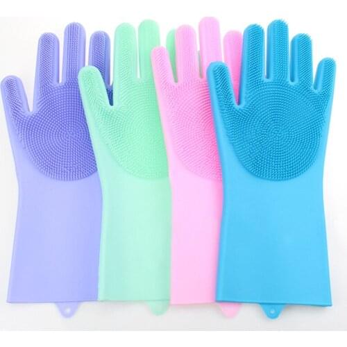Kitchen Silicone Cleaning Gloves Magic Silicone Dish Washing Gloves For Household Silicone Scrubber Rubber Dishwashing Gloves
