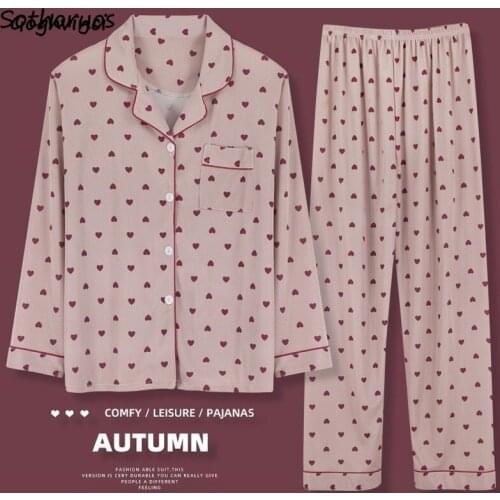 Pajama Sets Women New Fall Female Long Sleeve Turn Down Collar Printed Soft Loose Leisure Fashion Milk Fiber Ins Home Sleepwear