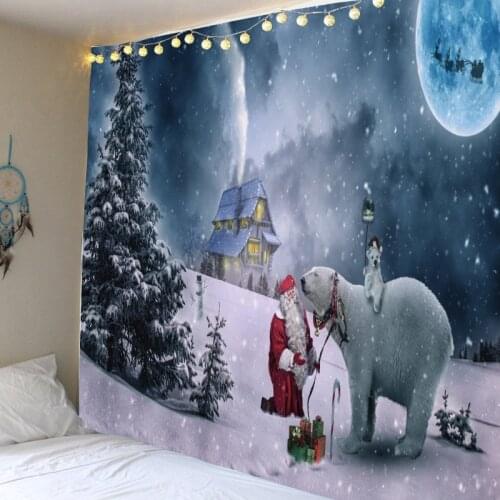Christmas tapestry Santa and bear print wall hanging Christmas art tapestry living room bedroom decoration tapestry
