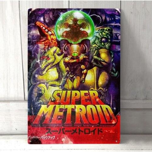 Super Metroid Retro Gaming Metal Poster Retro Tin Signs Pub Cafe Bar Garage Marks Plaque Iron Painting Wall Room Decoration Male