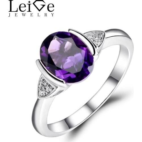 Leige Jewelry Amethyst Ring 925 Silver Oval Cut Wedding Engagement Rings for Girl Purple Gemstone Anniversary Gift Fine Jewelry