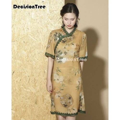 2021 vintage woman cheongsam dress traditional chinese qipao elegant oriental evening dress vintage elegant flower cheongsam
