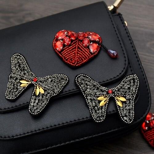 DIY 3D Handmade embroidery beaded heart/butterfly sequins patch applique for Coat Trousers Bag Brooch