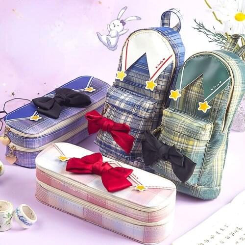 Japanese Magical Girl School Bag and Pencil Case Large Capacity Canvas Students Pencil Case Kawaii Makeup Cute Bag Stationery