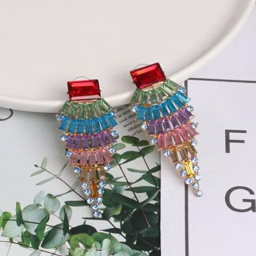 YaYi Jewelry Fashion Bohemia Multi Glass Crystal Rhinestone Dangle Women Hook Eardrop Wear Ear Band Long Tassel Earrings Gift