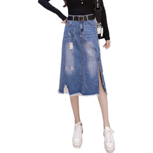 NYFS 2021 Spring Autumn Fashion Woman long denim Skirt Slim tassel maxi Vintage Jeans Hem Split Pencil Skirts