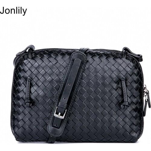 Jonlily Women Woven Sheepskin Leather Shoulder Bag Female Fashion Messenger Crossbody Bag Shell Bag Soft Daybag Purse -KG555