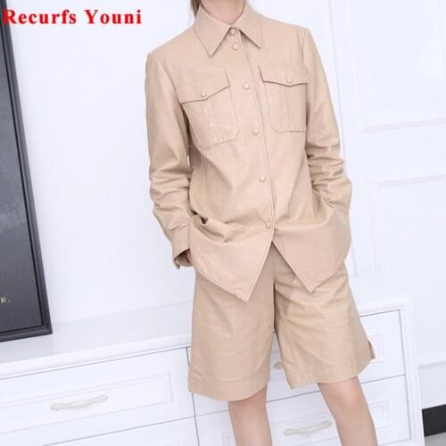 Genuine Leather Clothing Winter Women Imported Aurora Sheepskin Large Pockets Casual Coat Female Long-Sleeved Beige Shirt Jacket