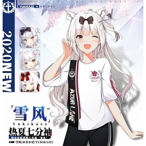 Game Azur Lane Yukikaze Cosplay White Casual Pullovers Fashion Students T-shirt Men Women Short Sleeve Tee Tops Cotton Summer