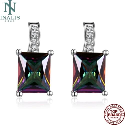 INALIS Bohemia Design Earrings For Women Luxury Square Colorful Zircon Silver Plated Drop Earring Ladies Christmas Gift Discount