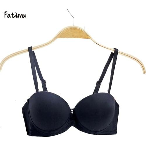 Fatimu Sexy Beading Push Up Bras for Girls Seamless Sexy One Piece Solid Half Cup Double Push Up Bras for Women Underwear Gather