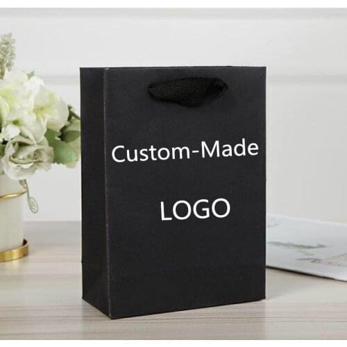 10Pcs Black Cardboard Simple Paper Gift Bag Kraft Paper Candy Box Handle Wedding Party Gift Bag Handbag Shopping Bag Tote Bag