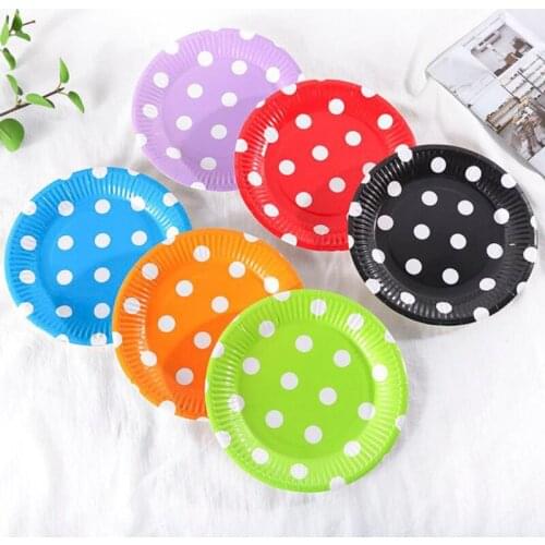 10pcs Dot Disposable Plates Simple 7Inch Paper Plate For Wedding Birhtday Party Supplies