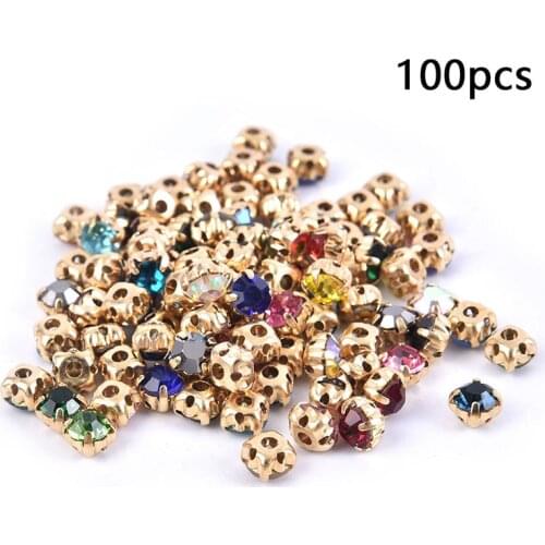 100pcs Colorful Glass Crystal Gold Claw 3/4/ 5mm Sew On Rhinestone Beads Garment