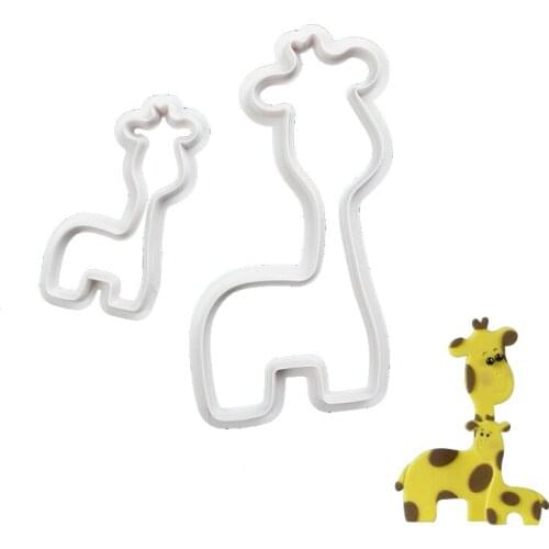 2pcs Giraffe Cookie Cutter Plastic Biscuit Knife Baking Fruit Cake Kitchen Tools Mold Embossing Printing