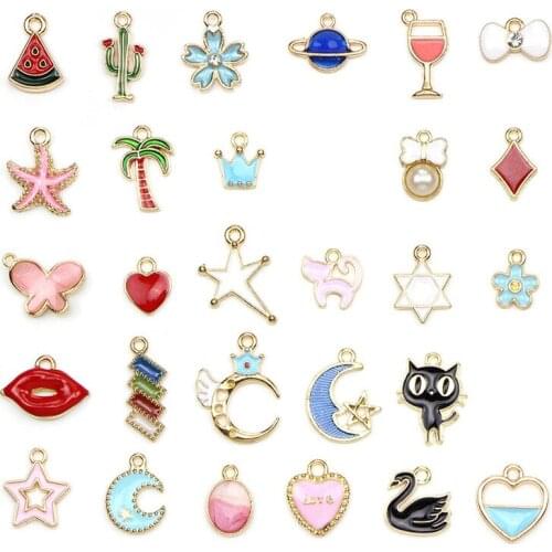 30Pcs Kawaii Mixed Enamel Beads Pendants Charms Craft For DIY Decoration Neckalce Earring Key Chain Jewelry Making