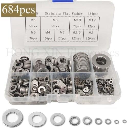 684pcs Stainless steel washer Plain washers Normal series Product grade A Flat washers Gaskets 304 stainless steel washer