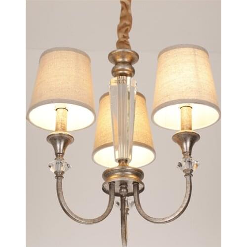 American iron candlestick chandeliers lights bedroom restaurant crystal light retro study hanging fabric shade lamps lighting