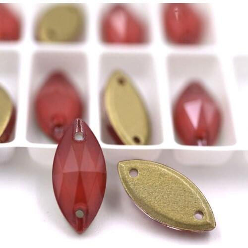Free shipping 7x15mm flatback glass sew on rhinestones Leaf shape Red zircon Mocha crystal rhinestones diy clothing accessories