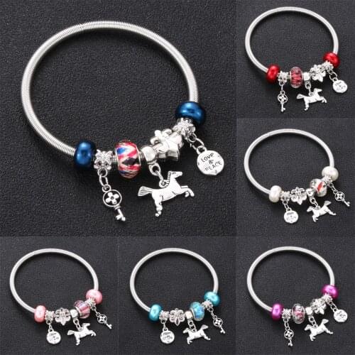 Peace key horse Charm Bracelets Original Elastic metal beading Antique For Women Glass Beads Brand Bracelet Bangle Jewelry Gift