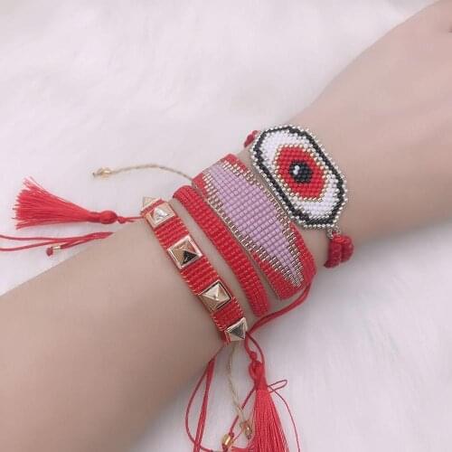 ZHONGVI MIYUKI Bracelet For Women Boho Handmade Turkey Evil Eye Bracelets Fashion Woven tassel Loom Pulseras Mujer Moda Girl GIf