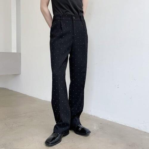 Pant Male Full Diamond Dot Casual Long Suit Trousers Harajuku Korean Streetwear Vintage Mens Straight Pants