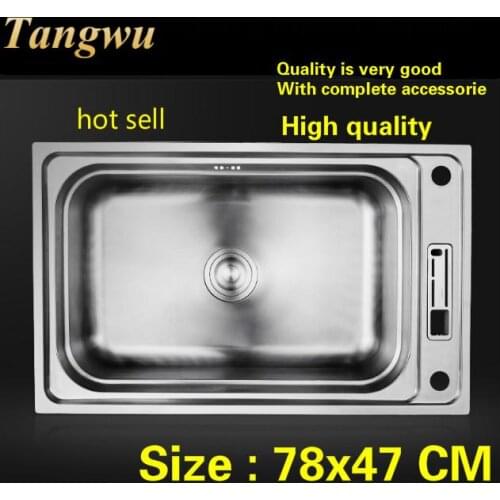 Free shipping Household multifunction high qual kitchen single trough sink do the dishes 304 stainless steel hot sell 780x470 MM