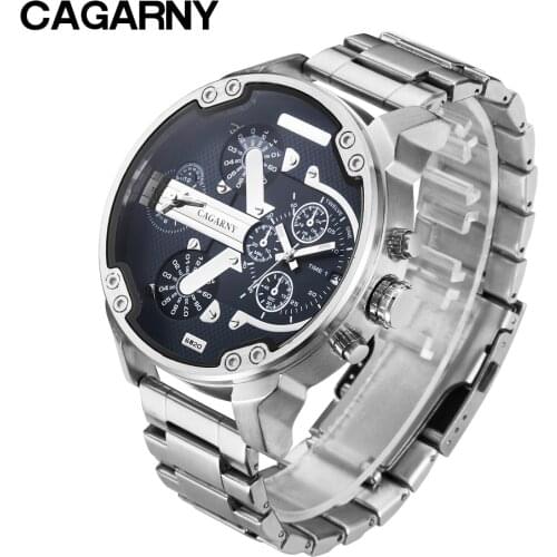 Cagarny Mens Watches Top Brand Luxury Waterproof 2 Times Date Quartz Clock Male Stainless Steel Sport Watch Relogio Masculino