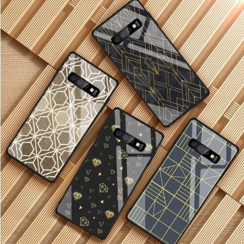 Black And Gold Diamond Tempered Glass Phone Case For Samsung Galaxy S8 S9 S10 S20 PLUS J6 J8 2018 NOTE 8 9 10 Cover Shell
