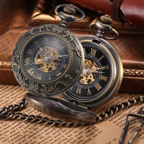 Steampunk Pocket Watch Mechanical Pocket Watches Flip Clock Necklace Retro Skeleton Vintage Pocket Fob Watch Chain Dropshipping