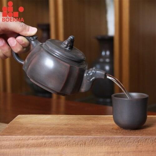 BOERNA Chinese Nixing Tao Teapot Handcrafted Tea Kettle Da Hong Pao for Drinking Environmental Health Teaware Gift Box Packaging