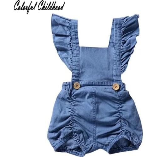 Ruffles lace denim romper baby boy/girls cowboy jumpsuit toddler infant overalls adjust length newborn baby onesie clothes