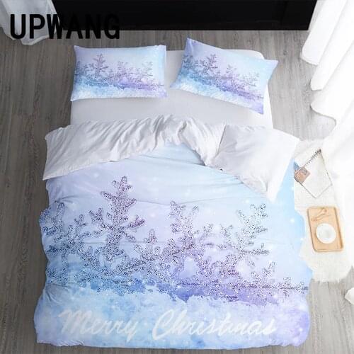 UPWANG 3D Bedding Set Snowflake Christmas Printed Duvet/Quilt Cover Set Bedcloth with Pillowcase Bed Set Home Textiles