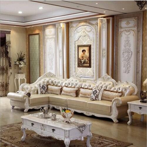 High quality European antique living room sofa furniture genuine leather set 10256