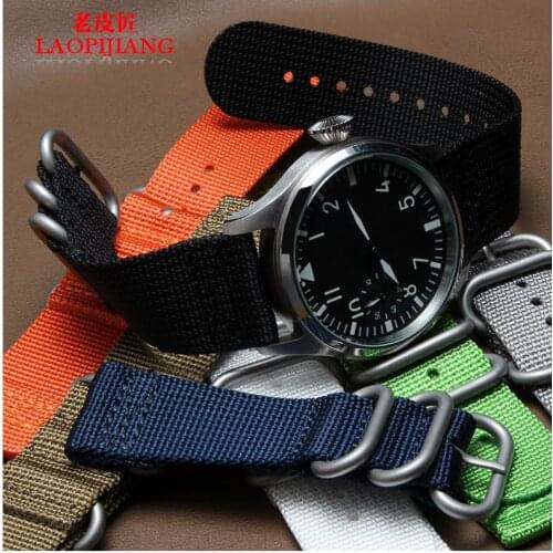 Laopijiang 22mm 24mm army nato military nylon two nylon watch black blue khaki canvas belt fat gray high class with steel rings